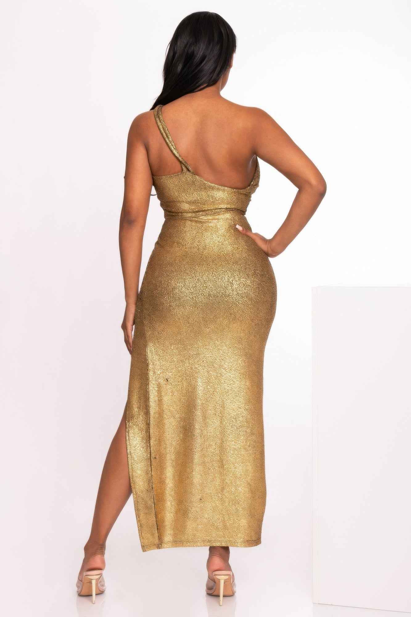 One Shoulder Slit Maxi Dress