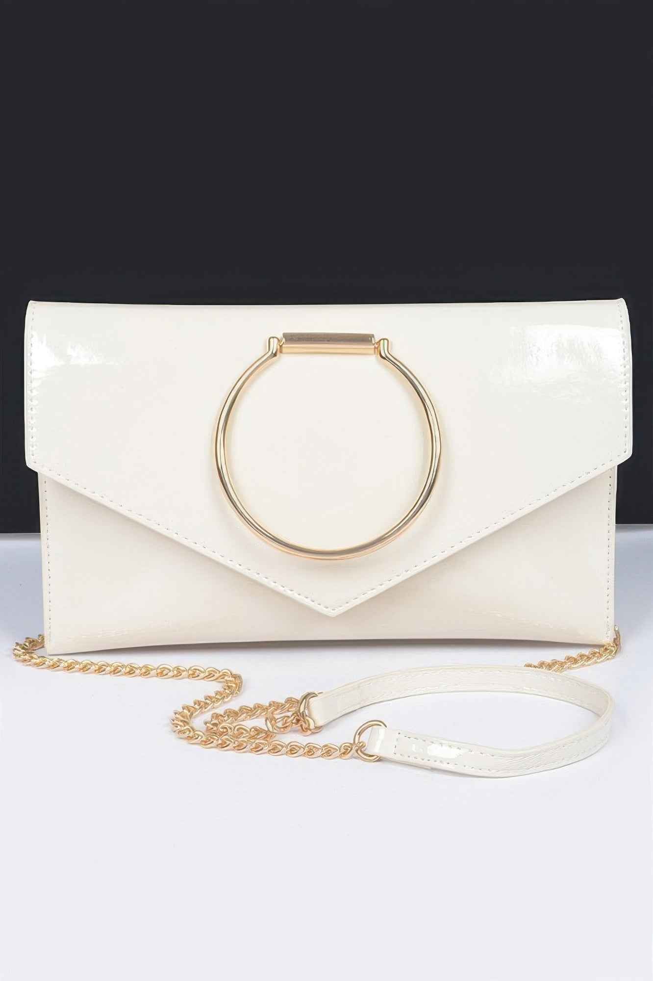 Enamel Faux Leather Metal Handle Flap Clutch