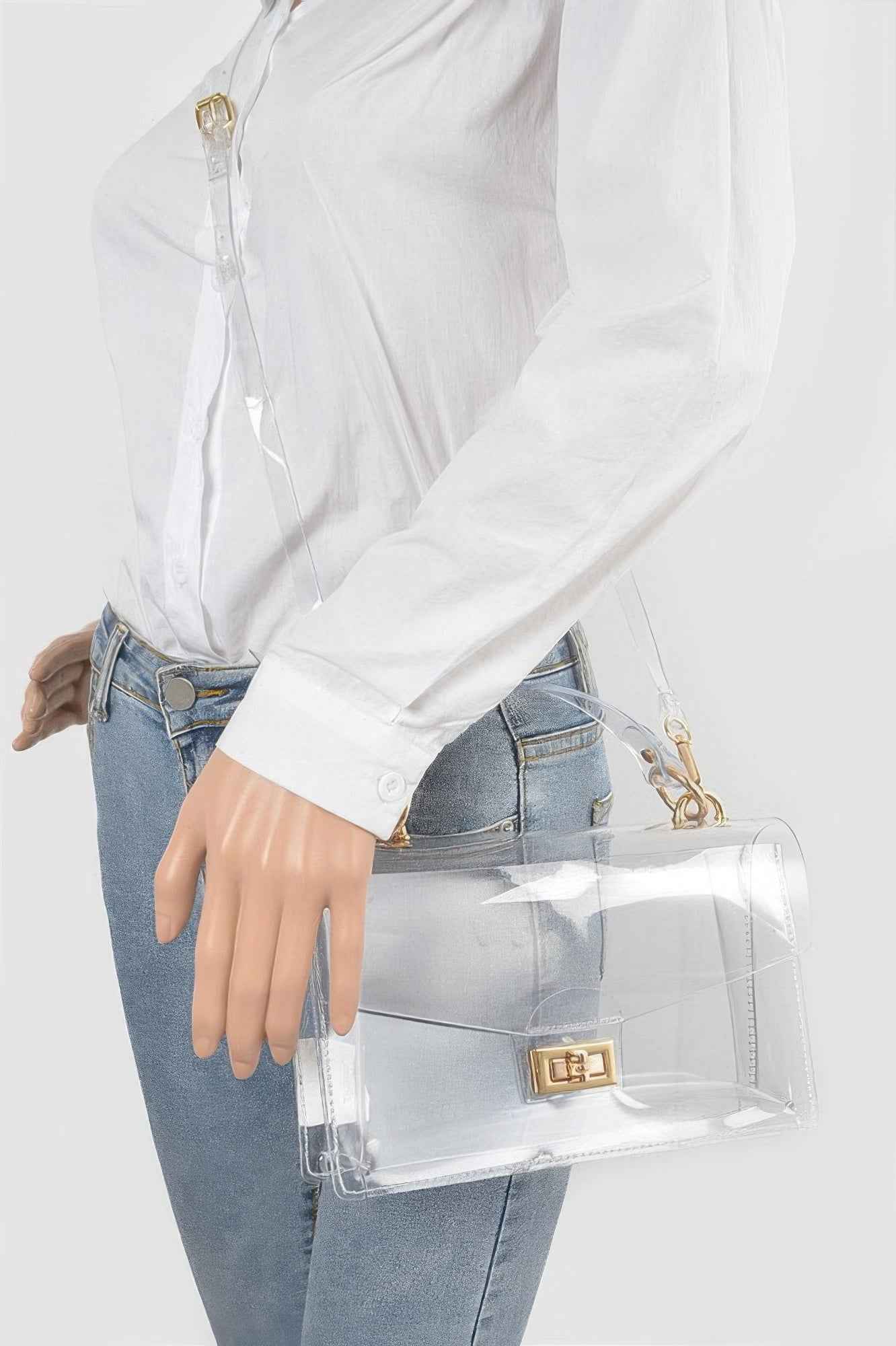 Transparent Metal Studded Flap Bag