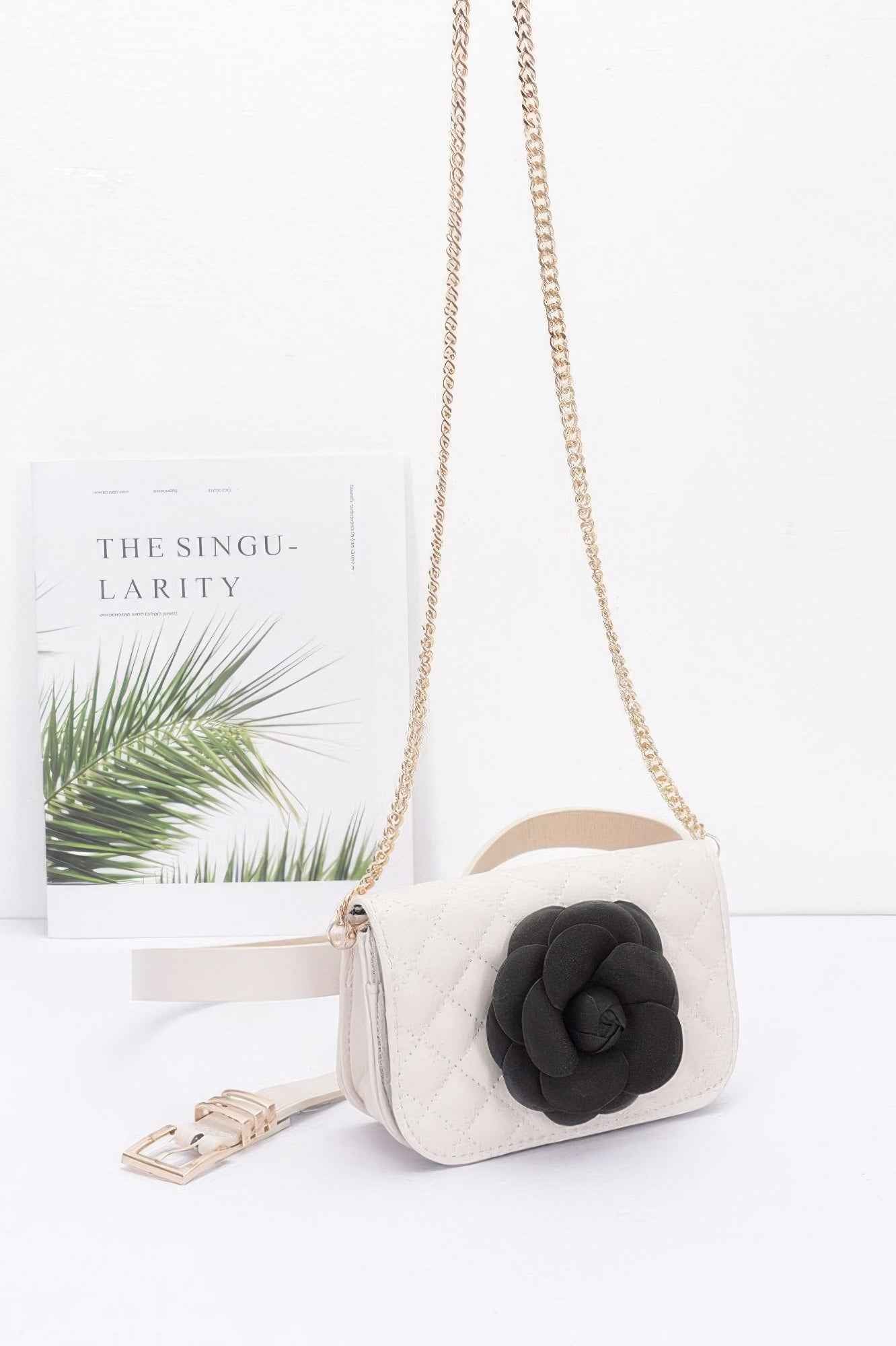 Faux Leather Quilted Flower Beltbag Shoulder Chain
