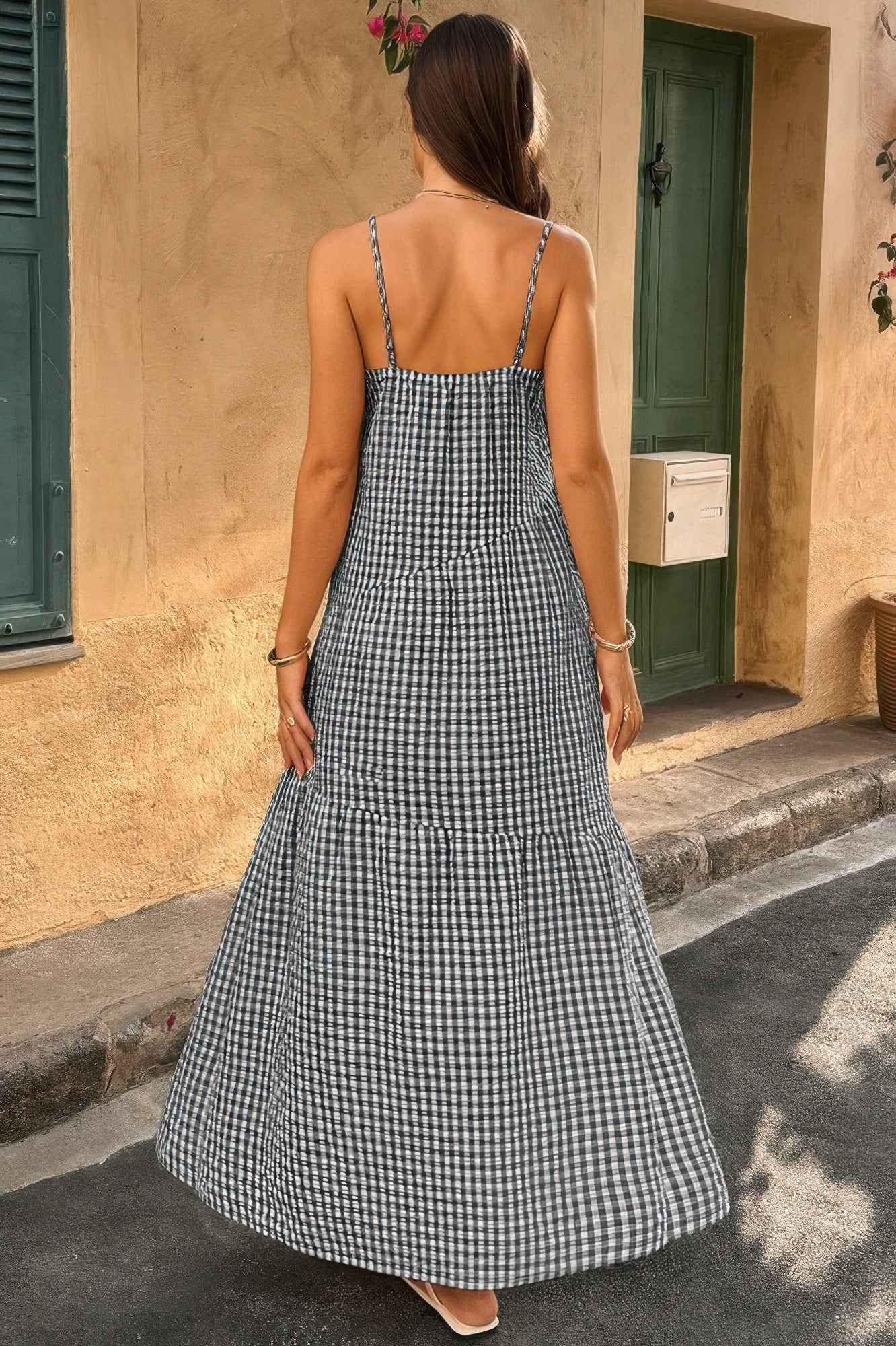 Suspenders Plaid Color Block A Line Dress