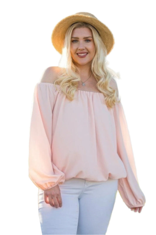 Off Shoulder Long Bubble Sleeve Solid Top