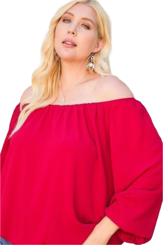 Off Shoulder Long Bubble Sleeve Solid Top