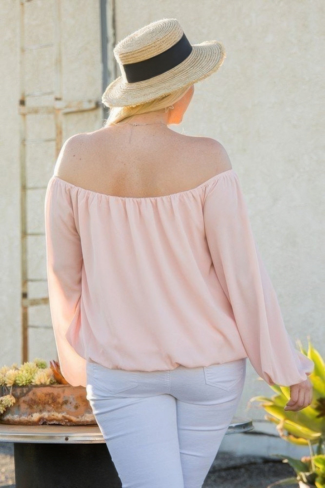 Off Shoulder Long Bubble Sleeve Solid Top - Nova Store