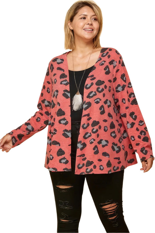 Plus Size Animal Printed Open Front Cropped Cardigan