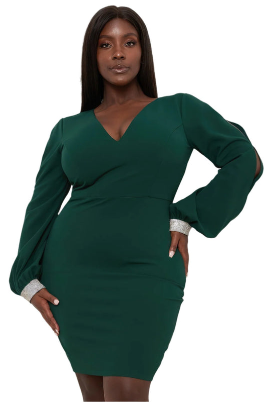 Rhinestone Cuffs Plus Size Mini Dress - Nova Store