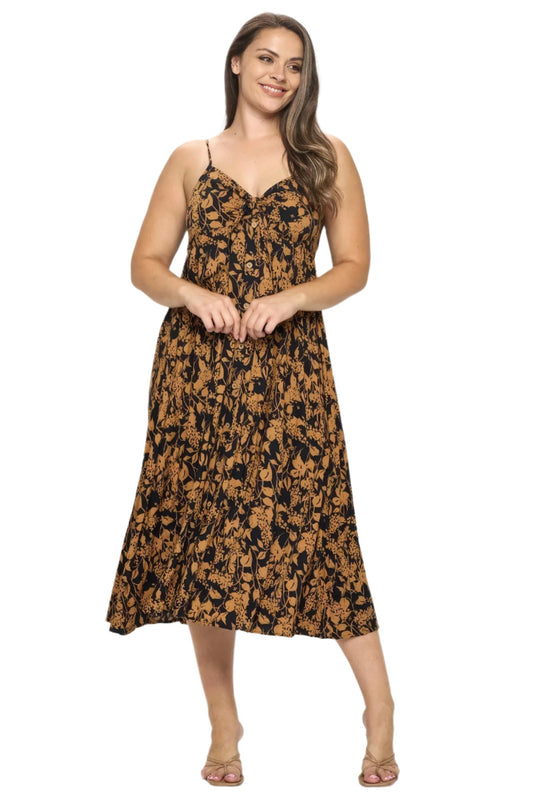 Plus Botanical Print Front Tie Maxi Dress