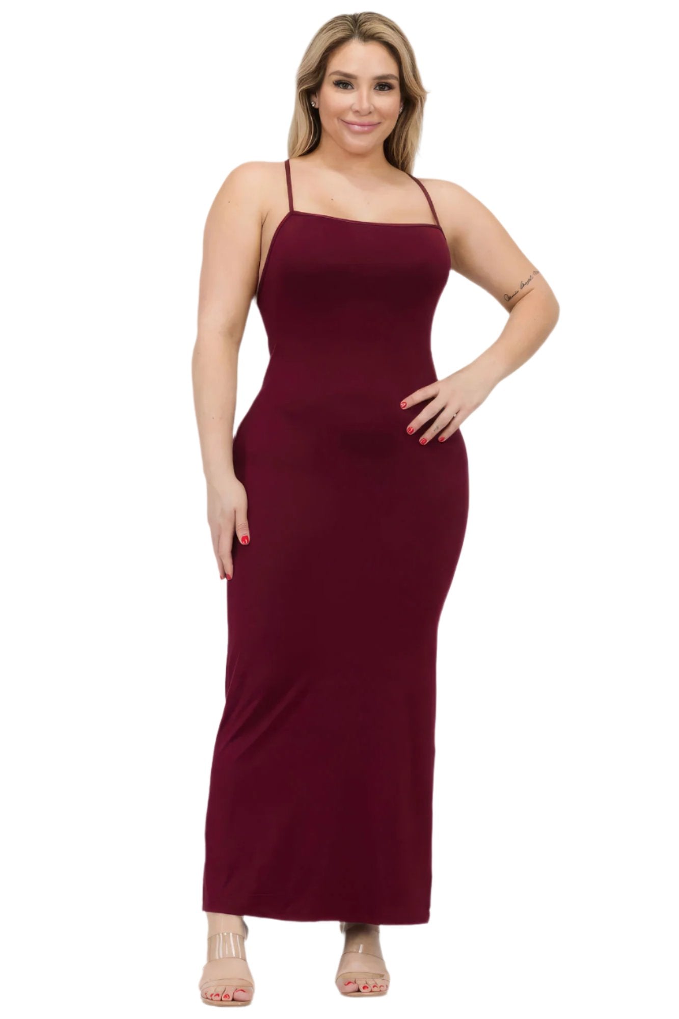 Plus Size Crisscross Back Split Thigh Maxi Dress