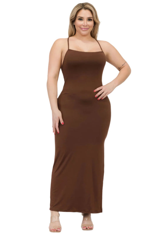 Plus Size Crisscross Back Split Thigh Maxi Dress