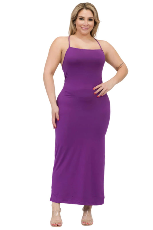 Plus Size Crisscross Back Split Thigh Maxi Dress