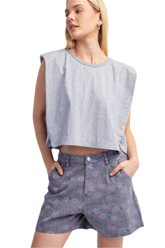 Sleeveless Crop Top With Shoulder Pads