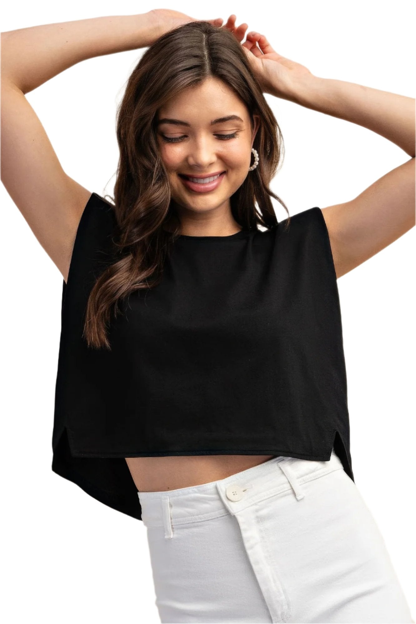 Sleeveless Crop Top With Shoulder Pads