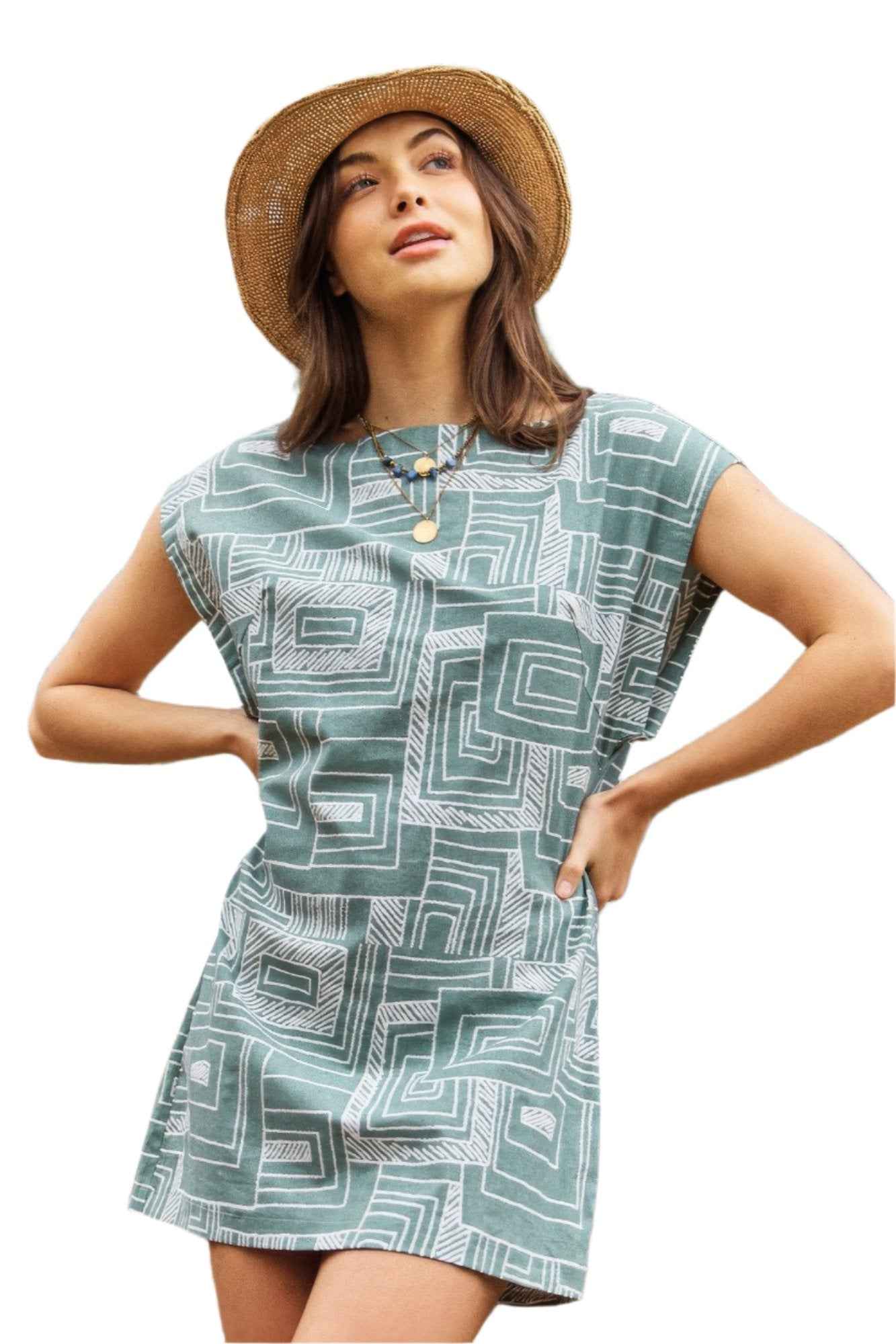 Print Open Back Mini Dress With Buttons - Trendy Style