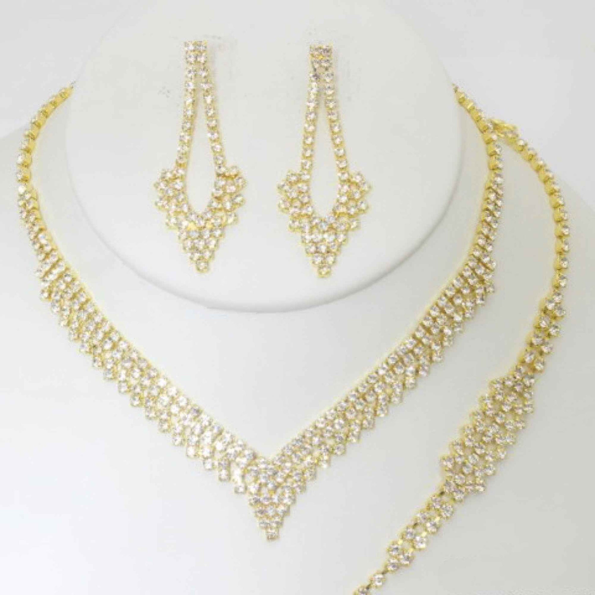 Rhinestone Jewelry Set: Necklace, Earring, and Bracelet Set