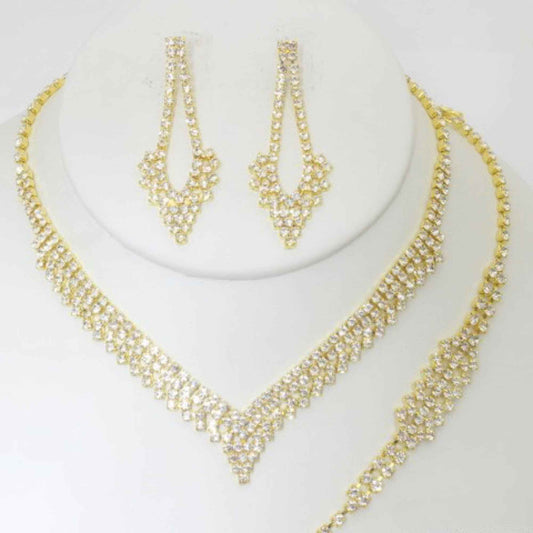 Rhinestone Jewelry Set: Necklace, Earring, and Bracelet Set