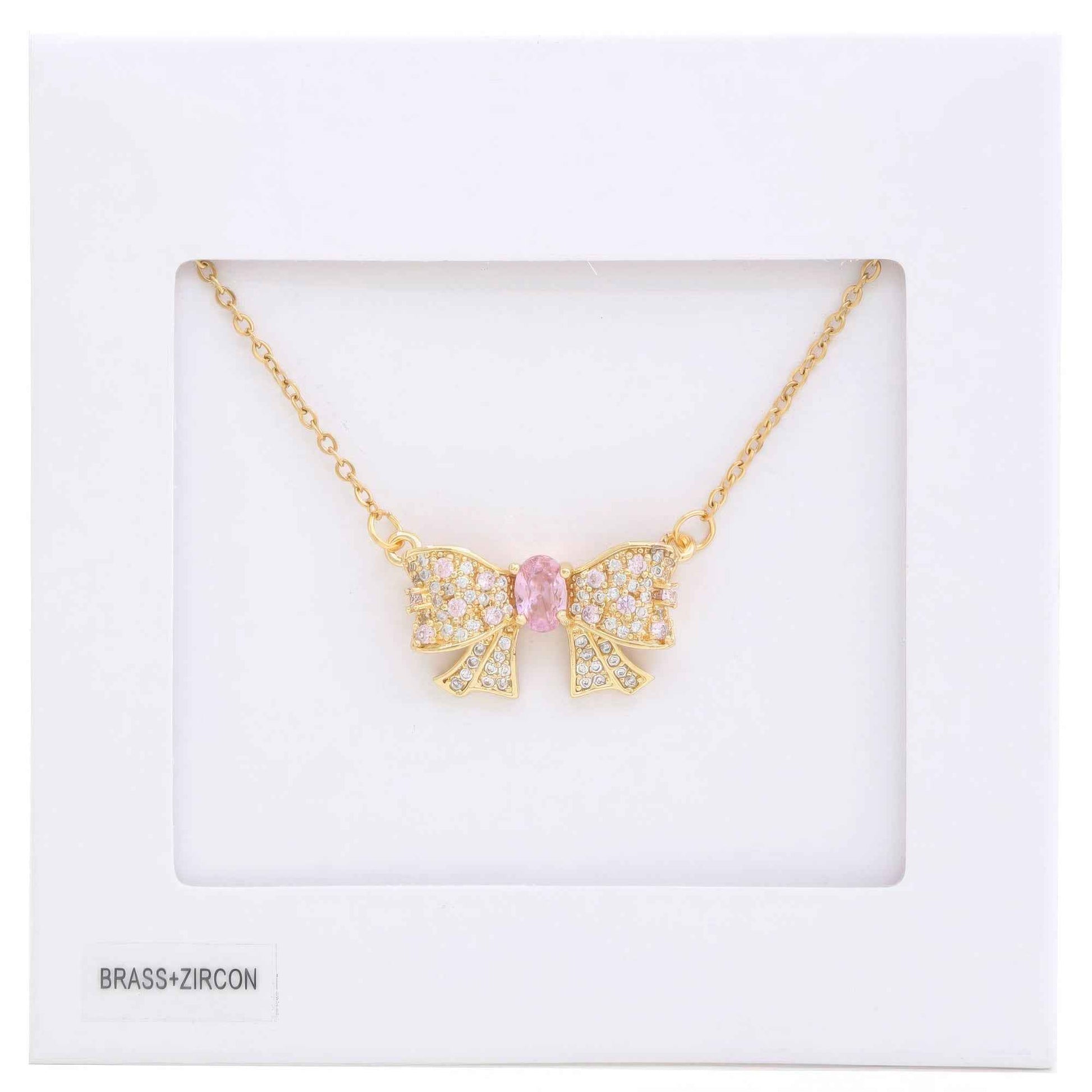 Rhinestone Bow Necklace Metal Design