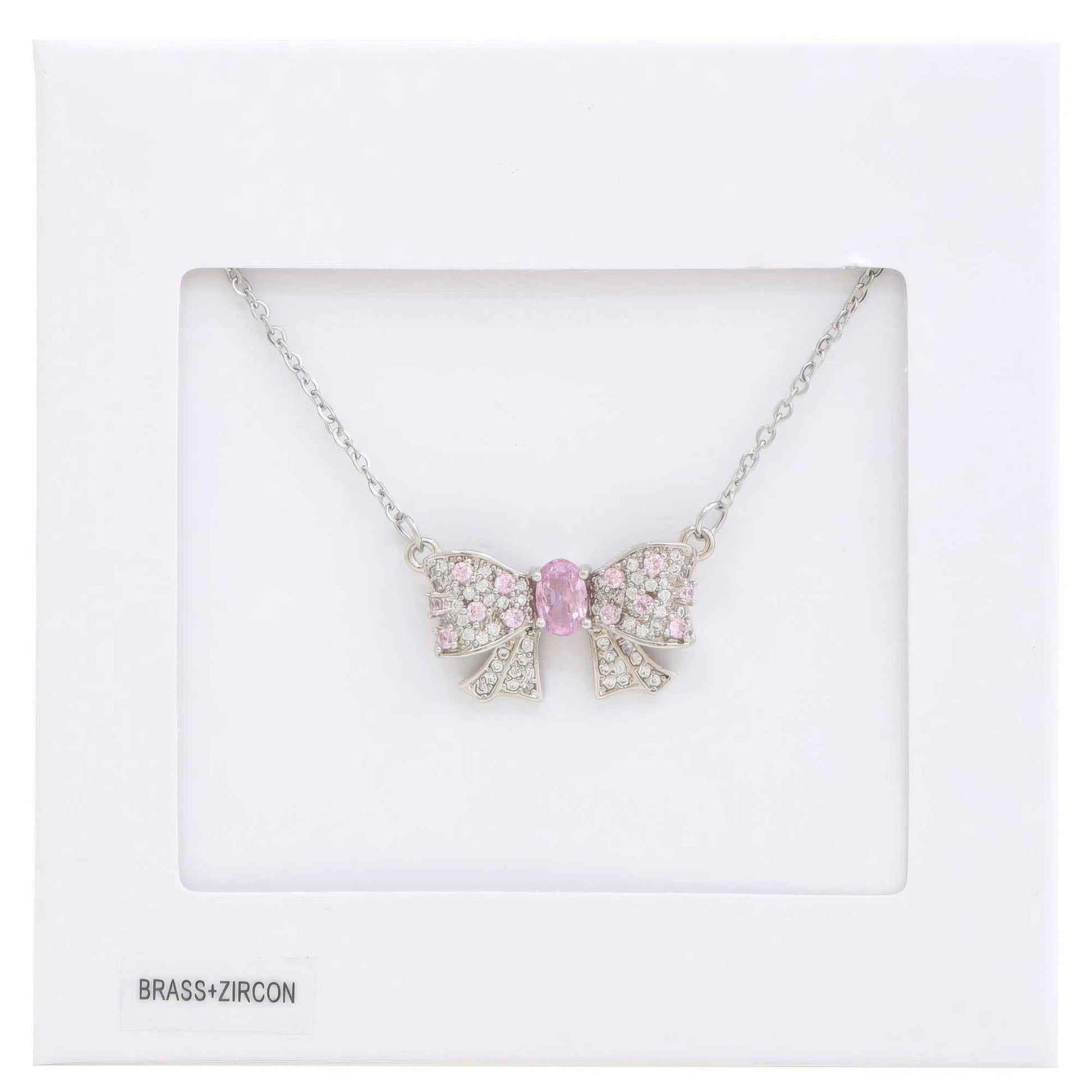 Rhinestone Bow Necklace Metal Design