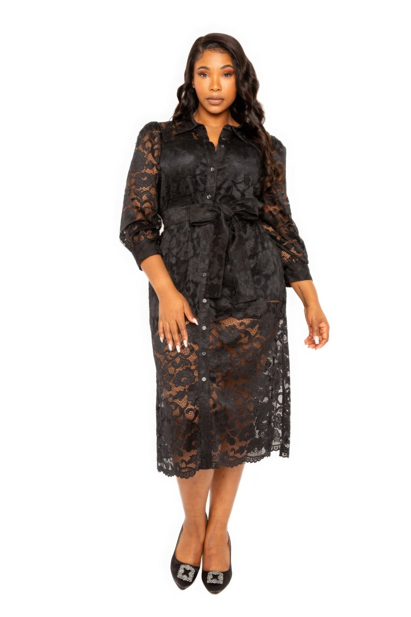 Lace Shirt Dress | Belted Shirt Dress | Nova Store