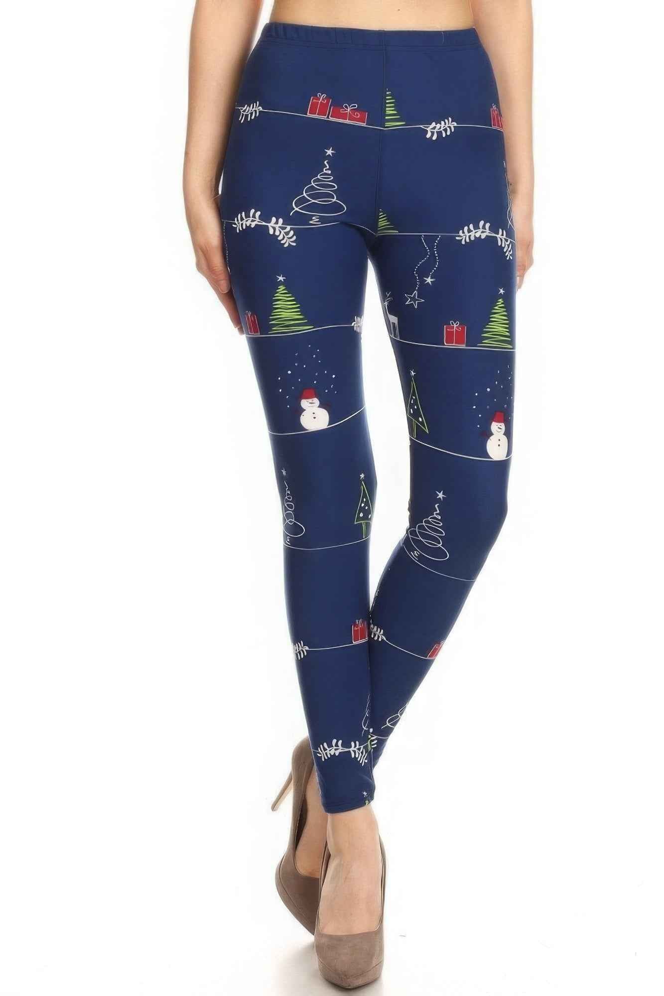 Christmas Leggings - Cartoon Printed High Waisted Leggings