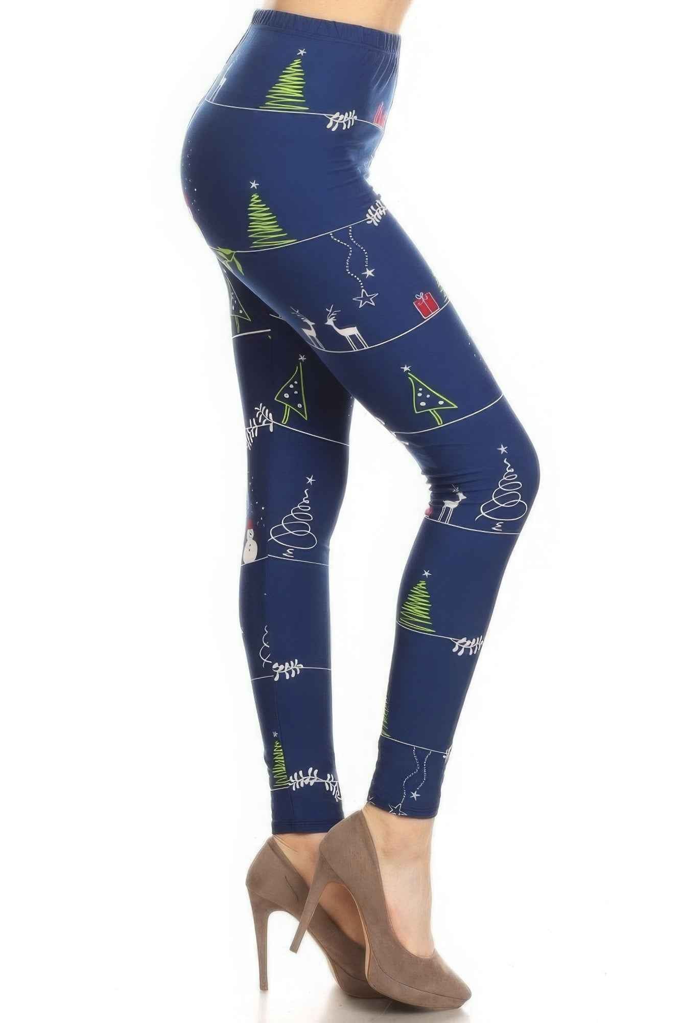 Christmas Leggings - Cartoon Printed High Waisted Leggings
