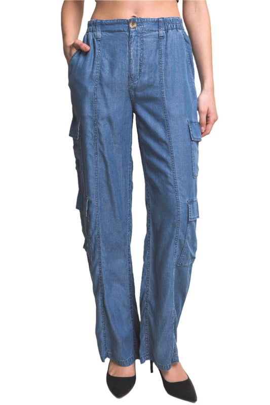 Blue Tencel Pants | Blue Cargo Pants | Nova Store