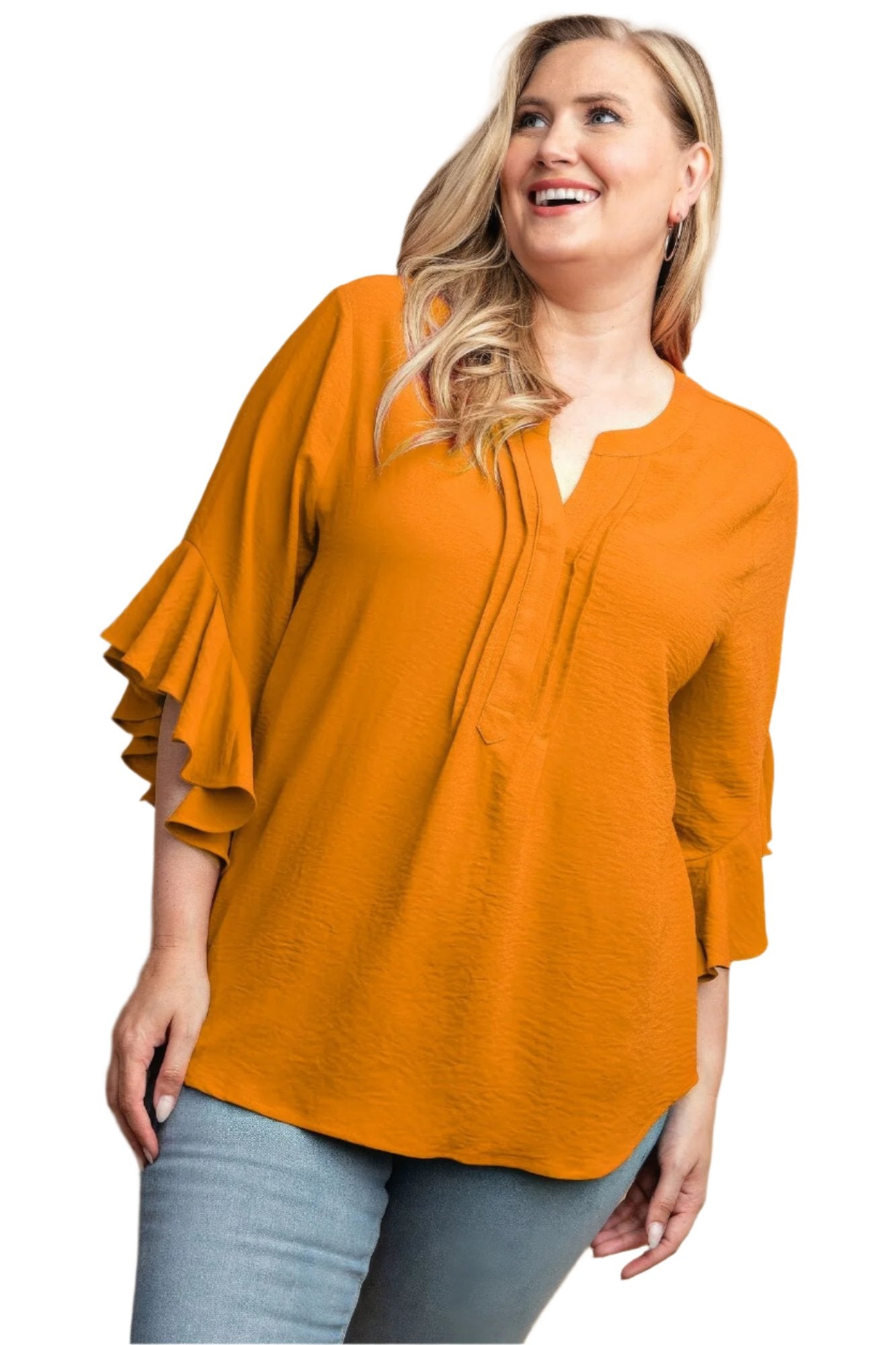 Ruffled Bell Sleeve And Front Pleated Detail Top - Nova Store