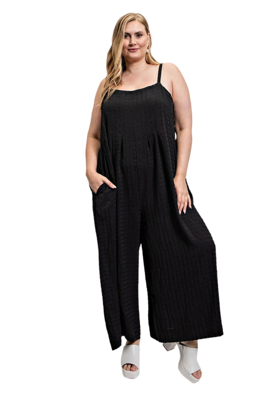 Texture Woven Sleeveless Jumpsuit With Side Button - Nova Store