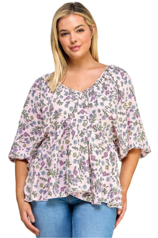 Floral V-Neck Top | Floral Babydoll Top | Nova Store