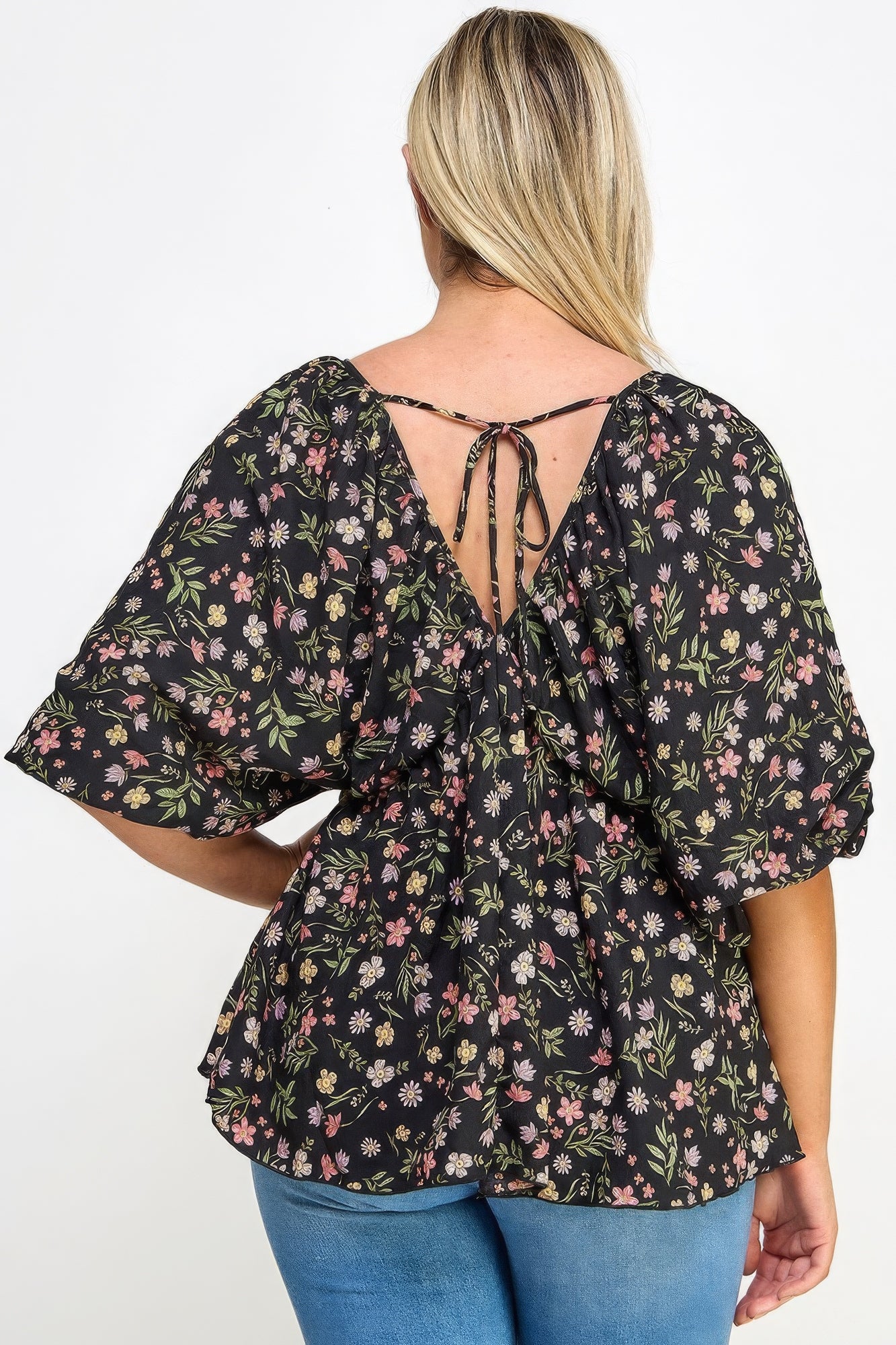 Muticolor V-Neck Top | Floral Sleeve Top | Nova Store