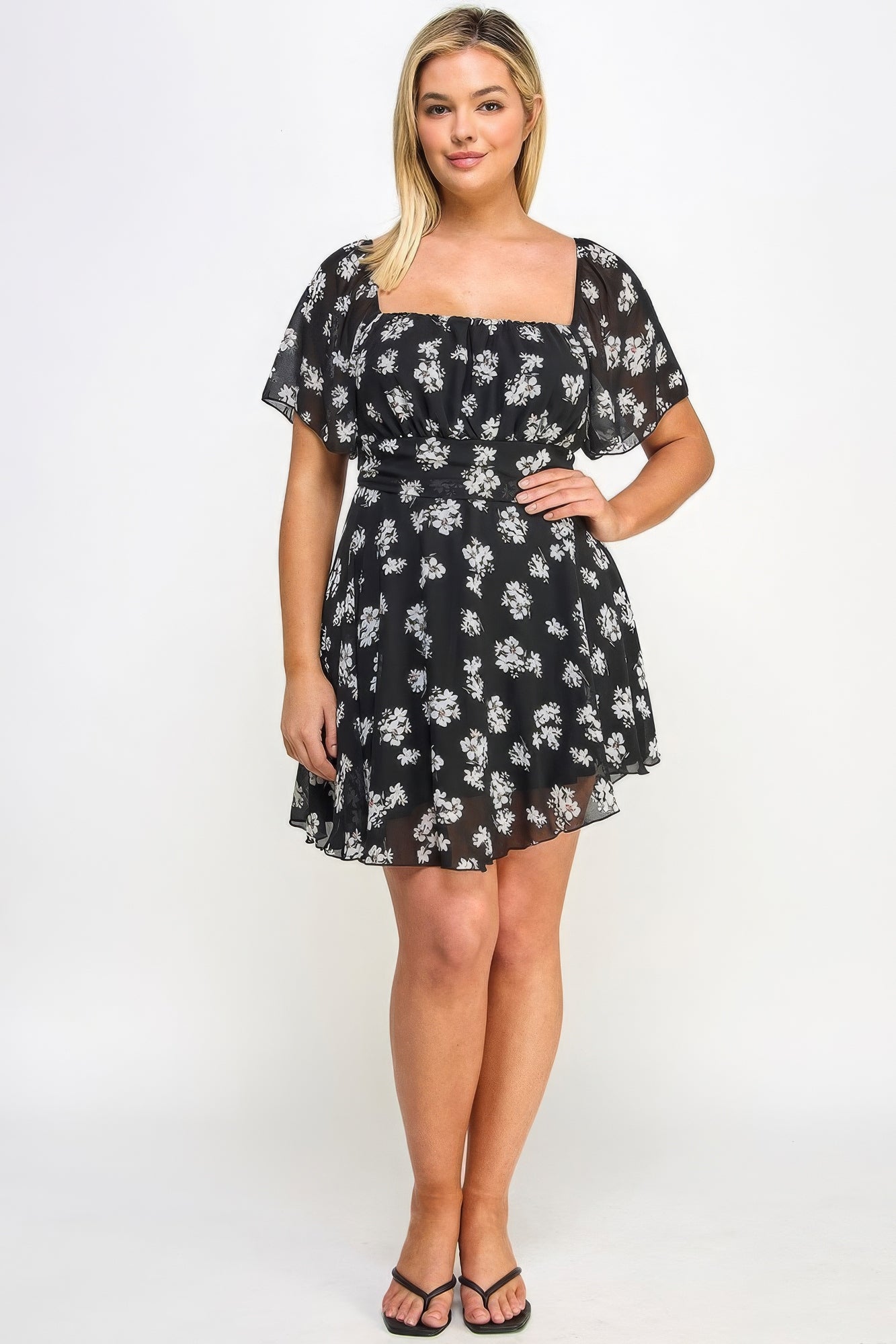 Plus Size Floral Chiffon Dress - Nova Store
