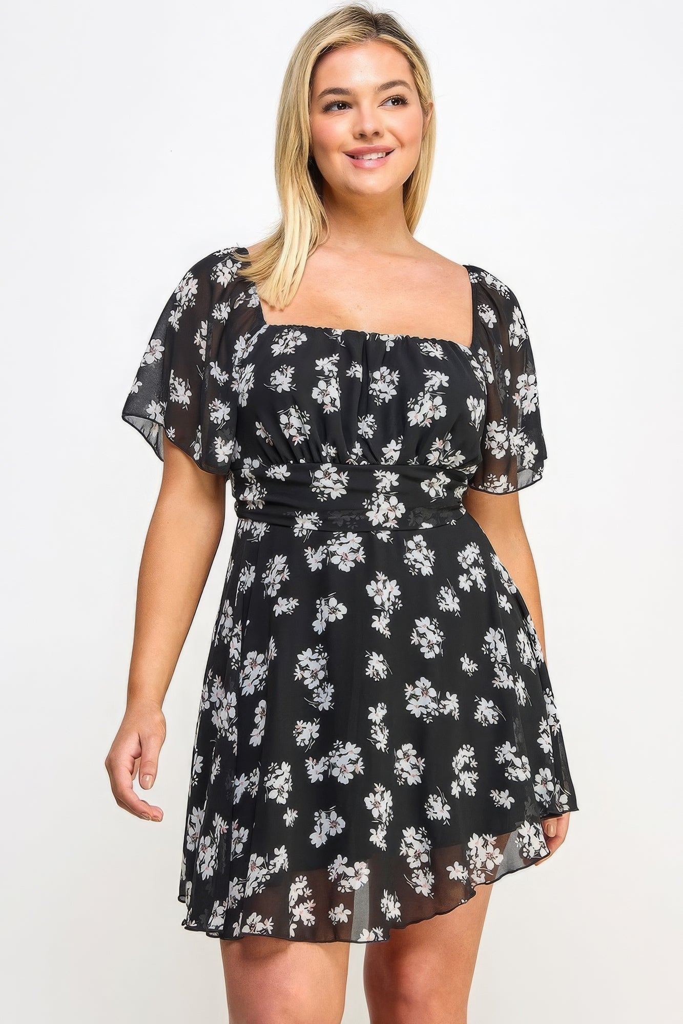 Plus Size Floral Chiffon Dress - Nova Store
