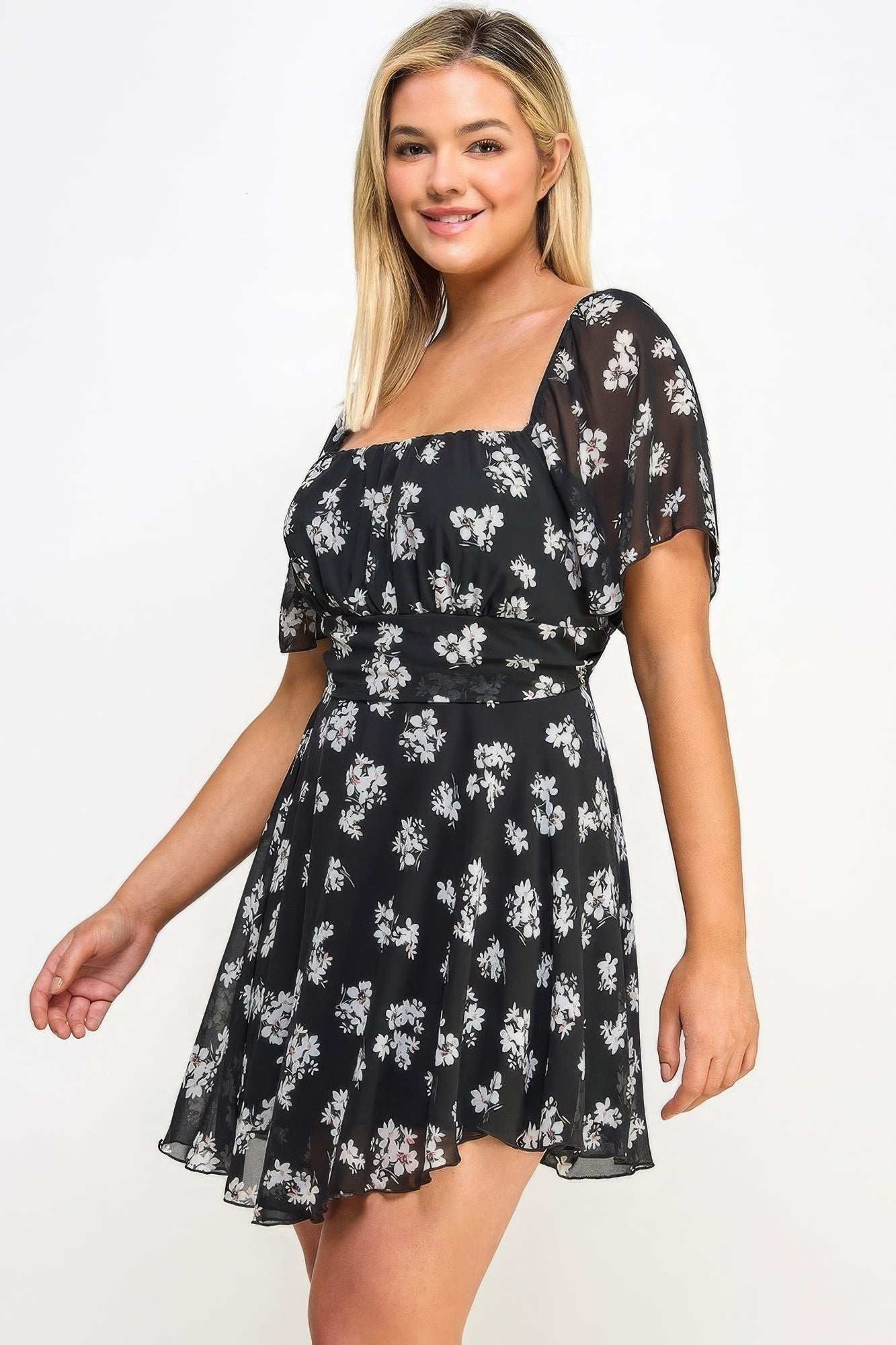 Plus Size Floral Chiffon Dress - Nova Store