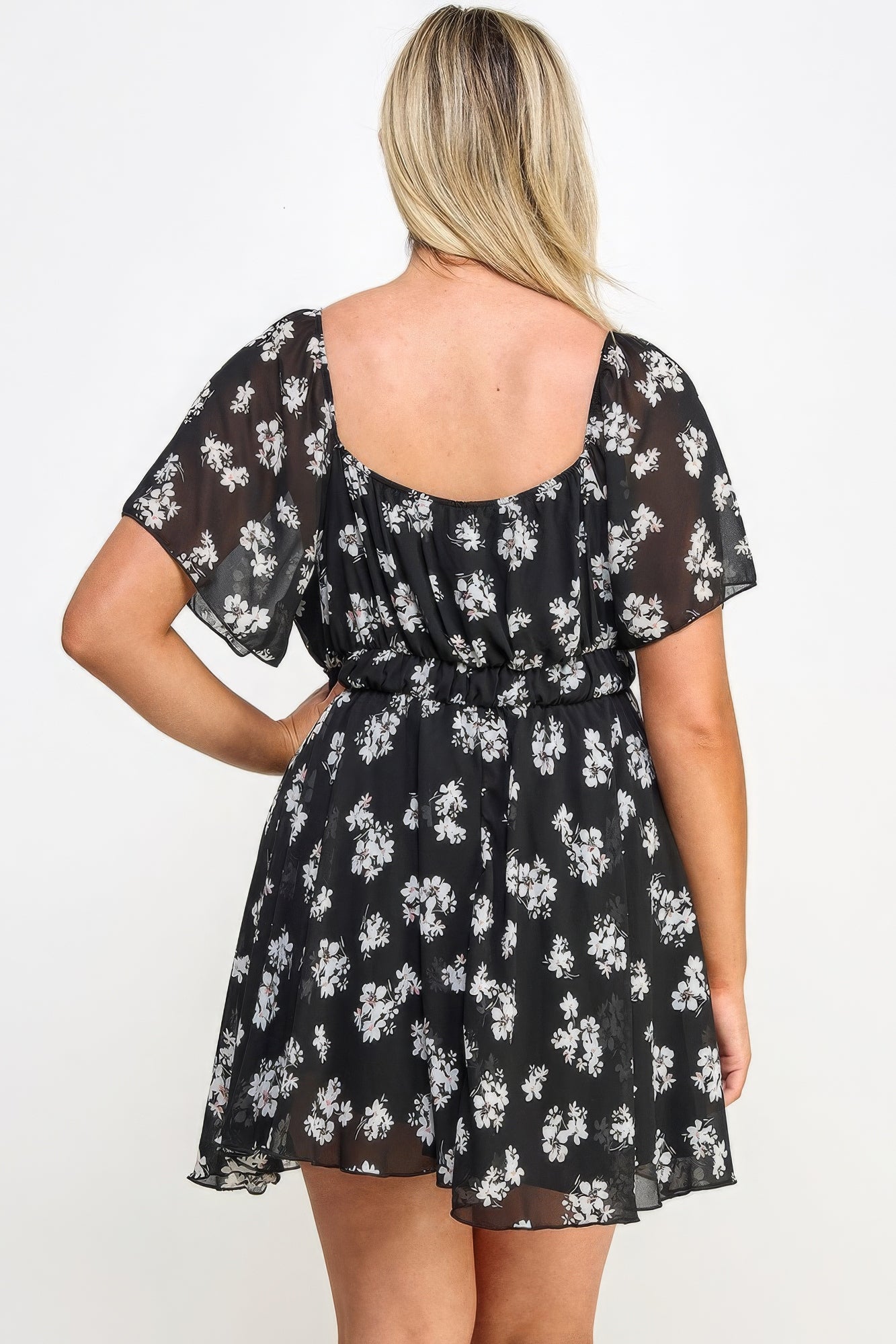 Plus Size Floral Chiffon Dress - Nova Store