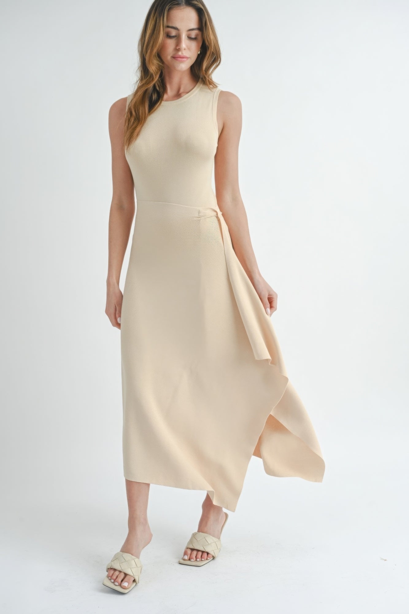 Beige Slit Maxi Dress | Beige Slit Dress | Nova Store