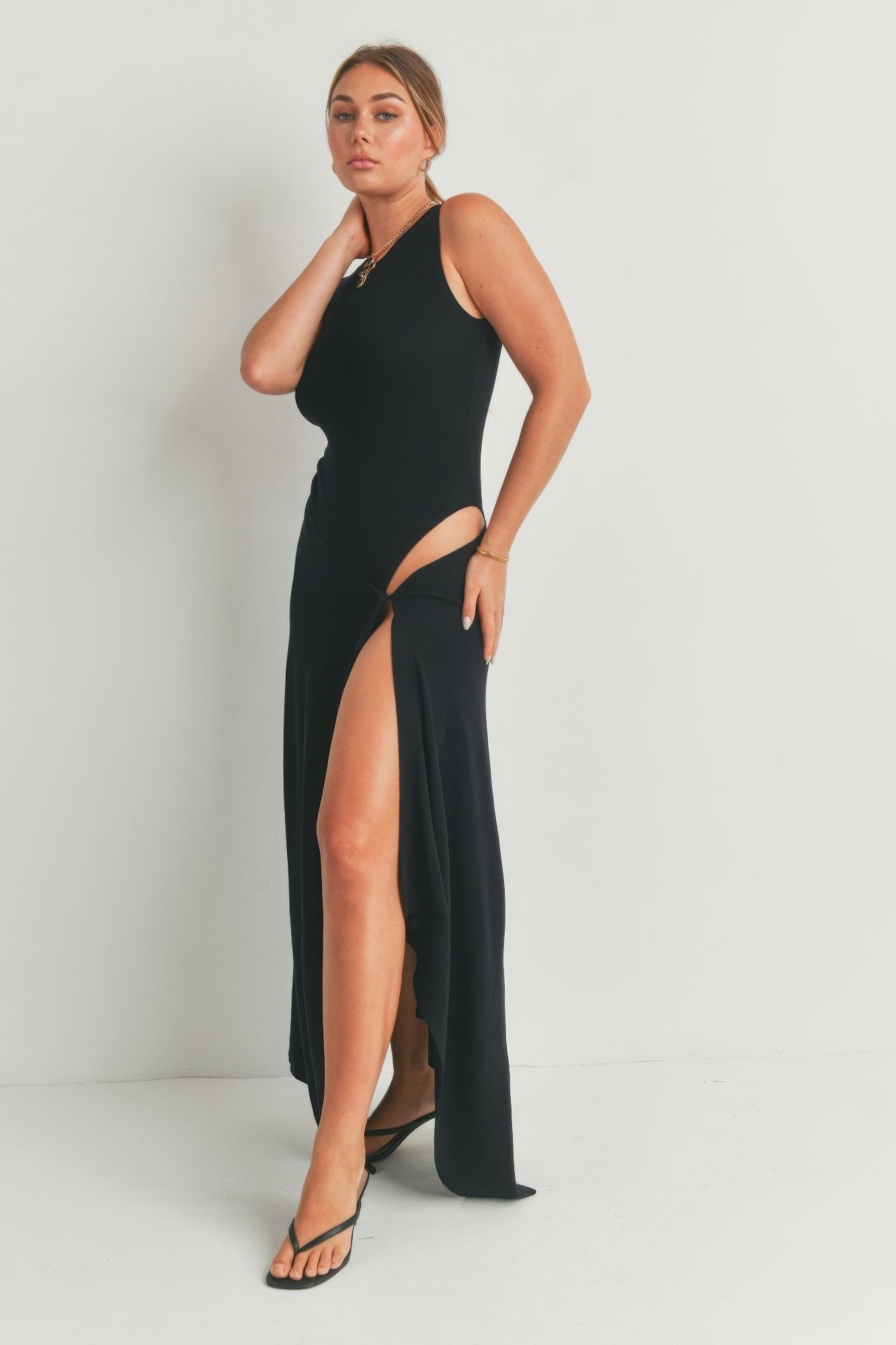 Still Maxi Dress With Slit | Black Still Dress | Nova Store