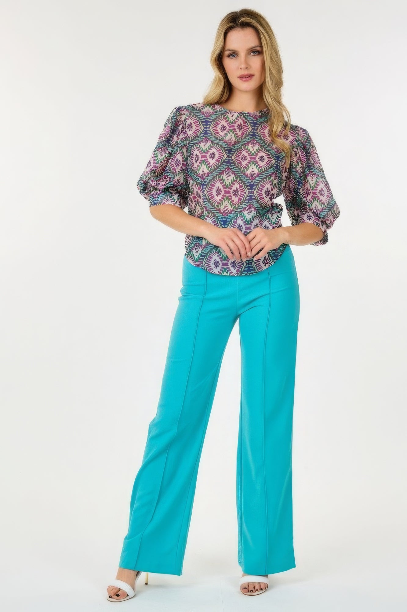 Puff Sleeve Multi-print Top - Nova Store