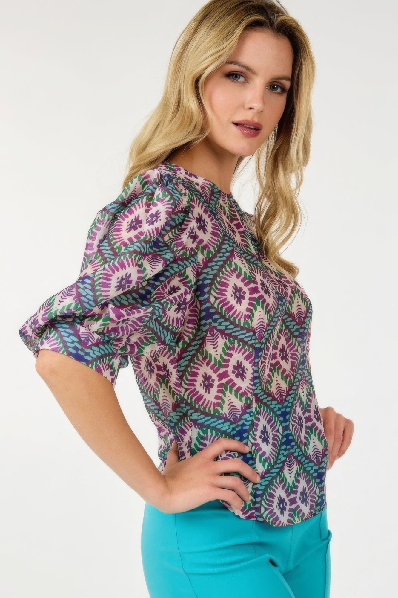 Puff Sleeve Multi-print Top - Nova Store