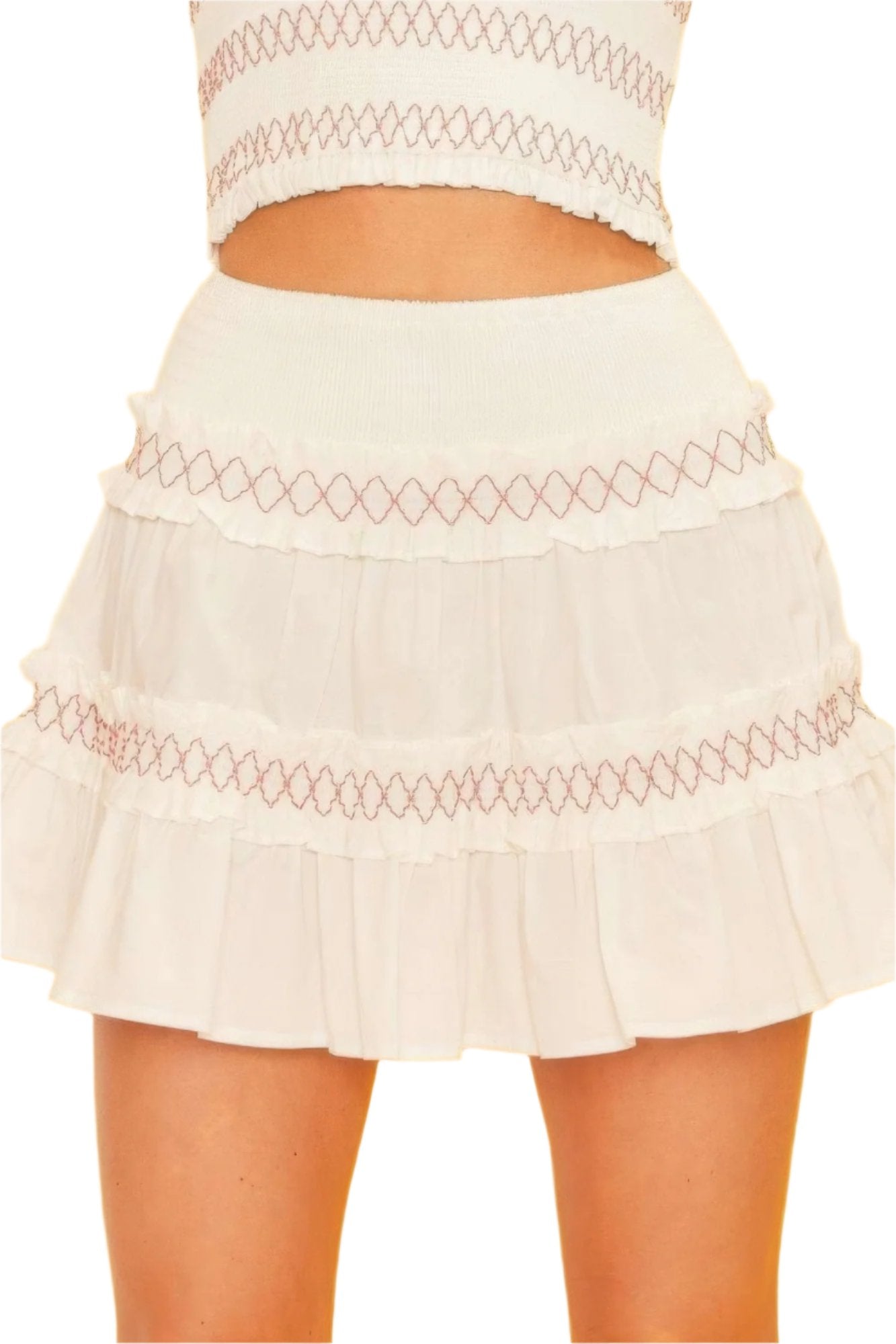 Waist Smocking Ruffle And Shirring Mini Skirt - Nova Store