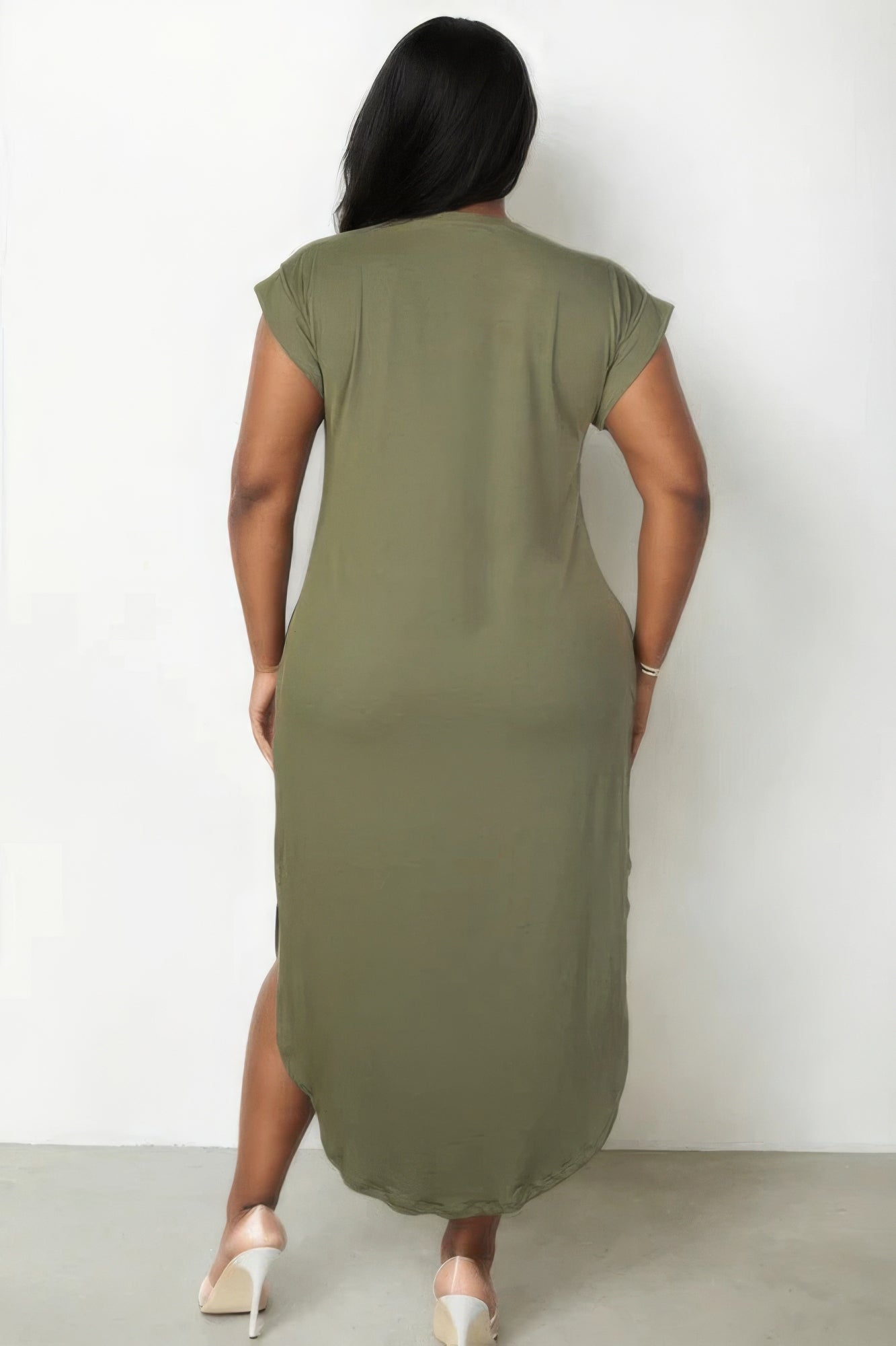 Plus Size Hidden Pocket Batwing Sleeve V Neck Long Dress - Nova Store