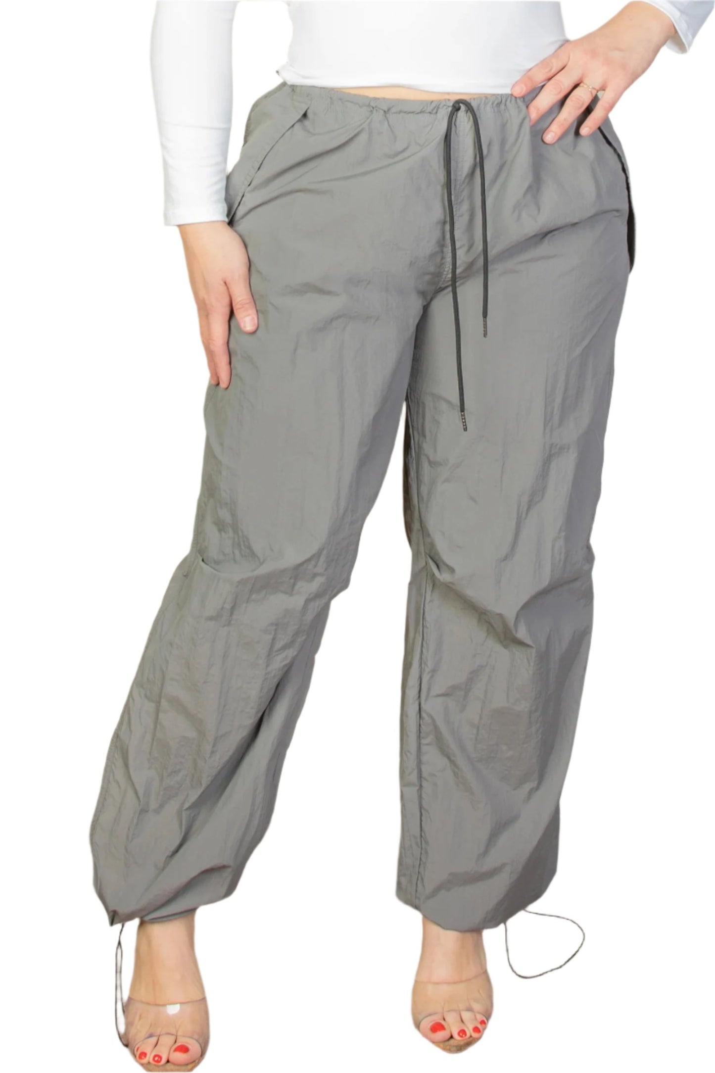 Plus Size Drawstring Waist Parachute Pants