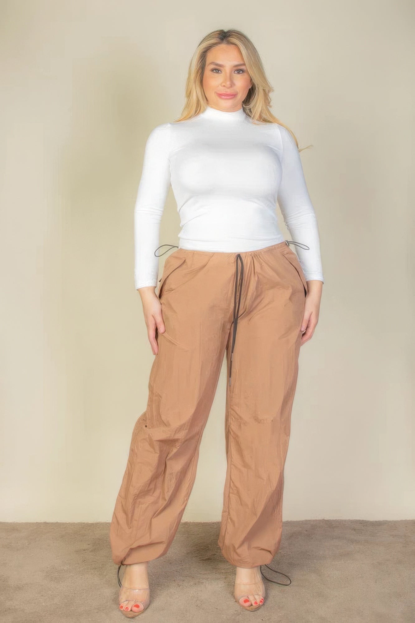 Plus Size Drawstring Waist Parachute Pants - Nova Store