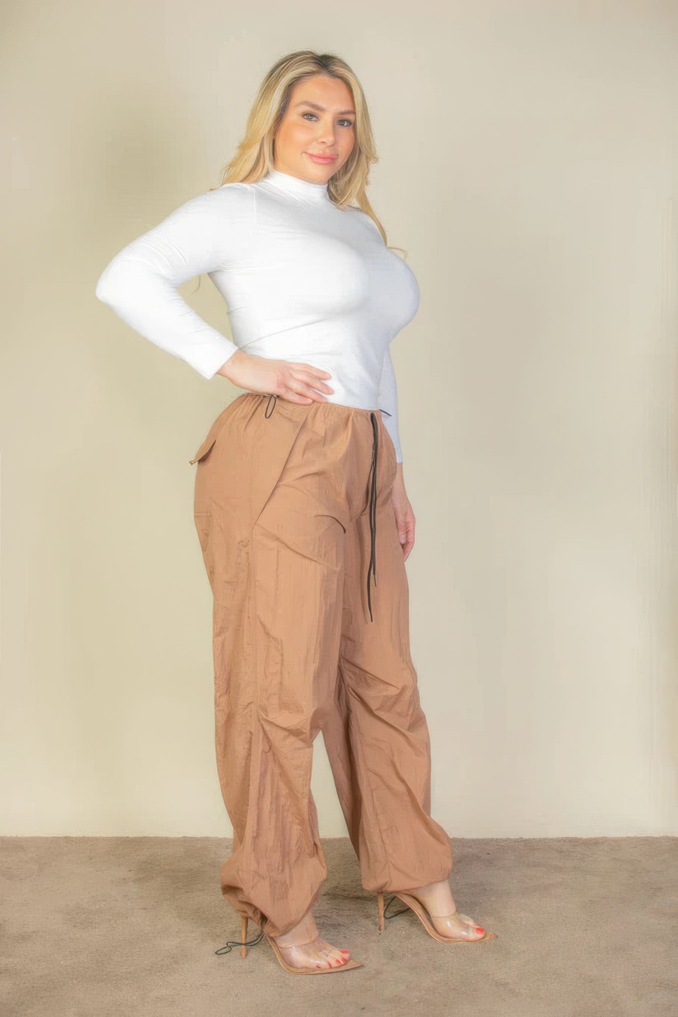 Plus Size Drawstring Waist Parachute Pants - Nova Store