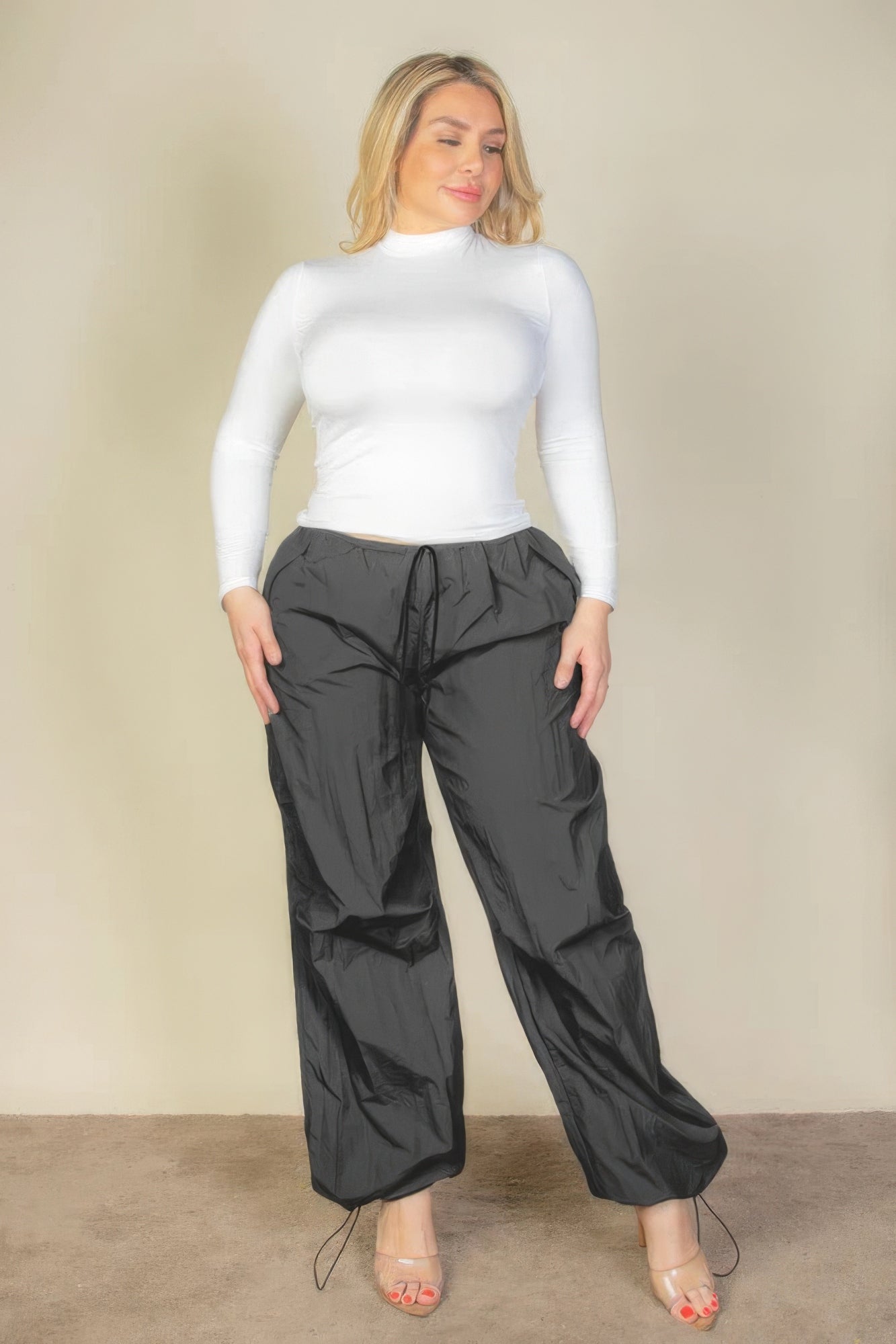 Plus Size Drawstring Waist Parachute Pants - Nova Store