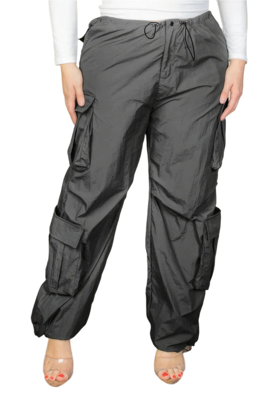 Plus Size Flap Pockets Drawstring Ruched Parachute Pants - Nova Store