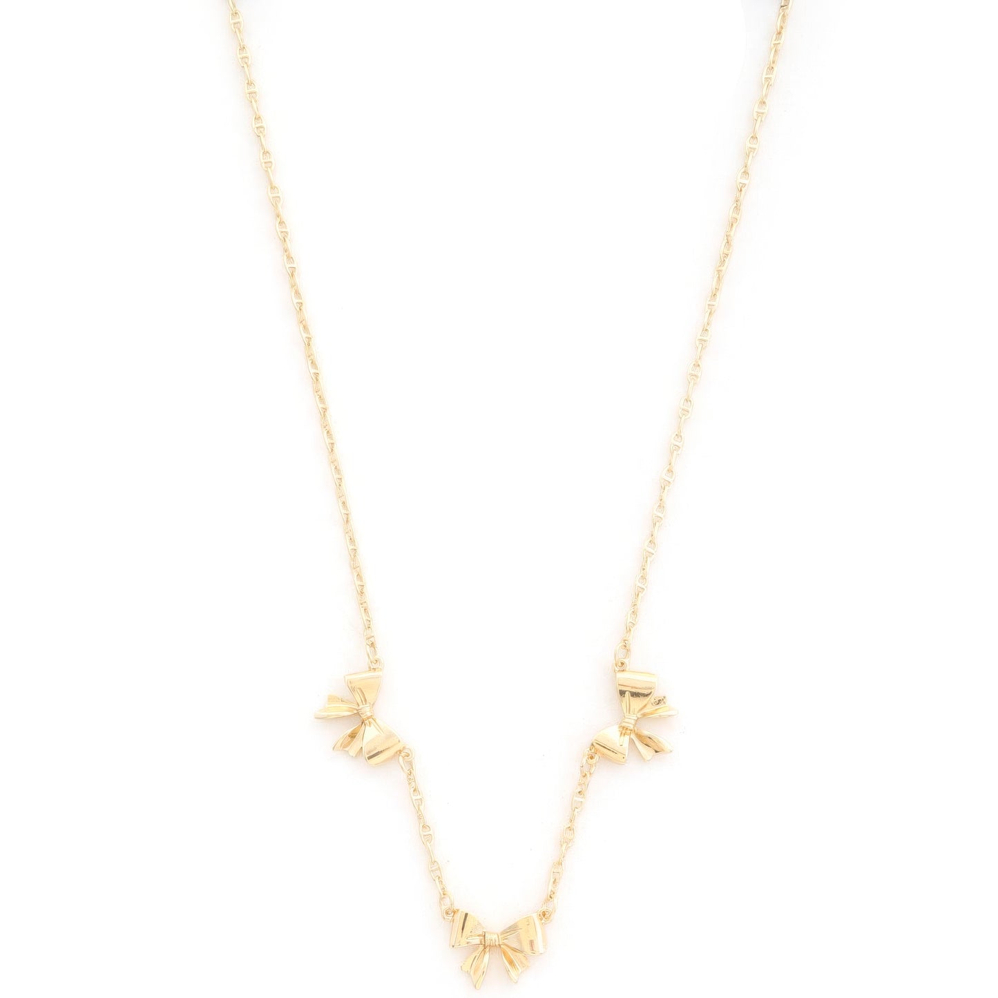 Triple Ribbon Bow Charm Metal Station Necklace - Nova Store
