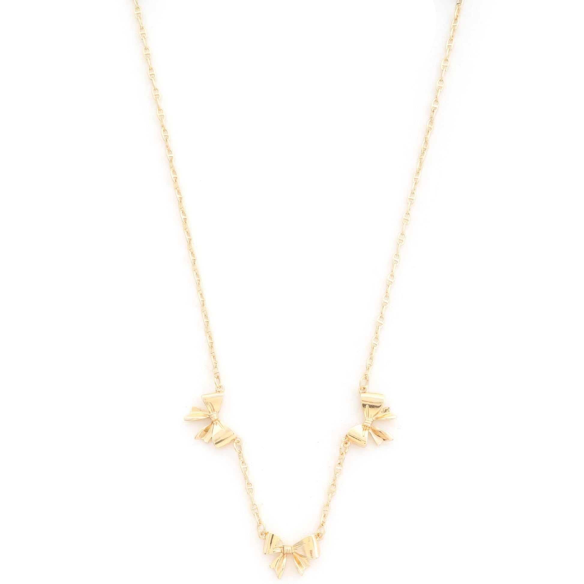 Triple Ribbon Bow Charm Metal Station Necklace - Nova Store