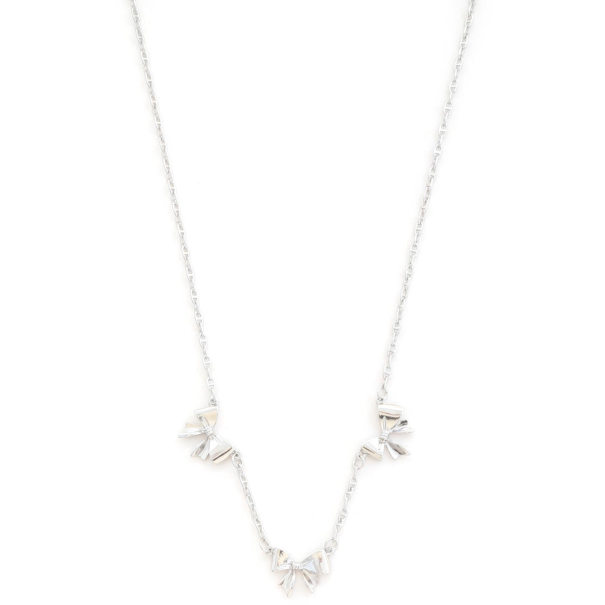 Triple Ribbon Bow Charm Metal Station Necklace - Nova Store