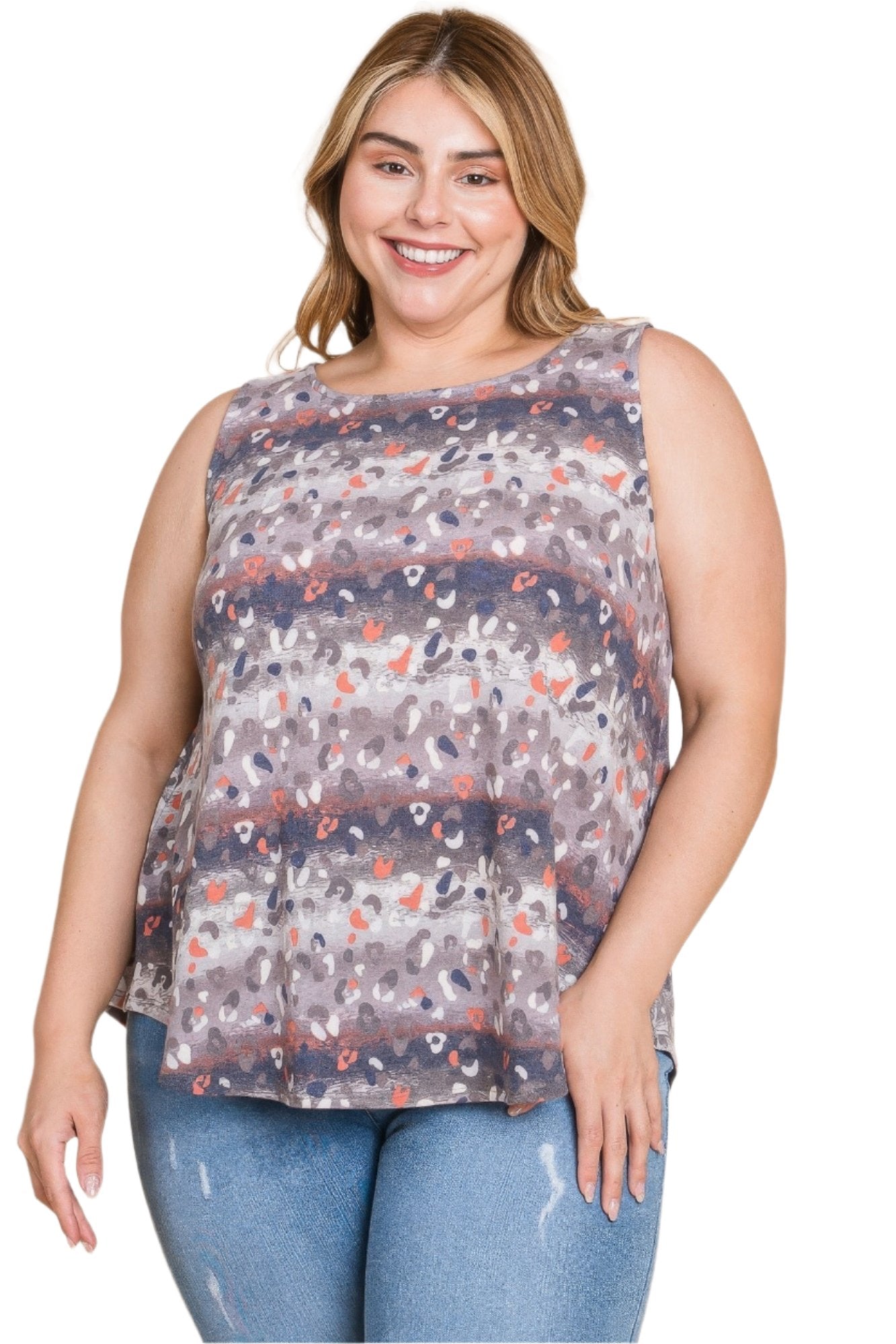 Plus Size Multi Tie Dye Animal Printed Tunic Tank