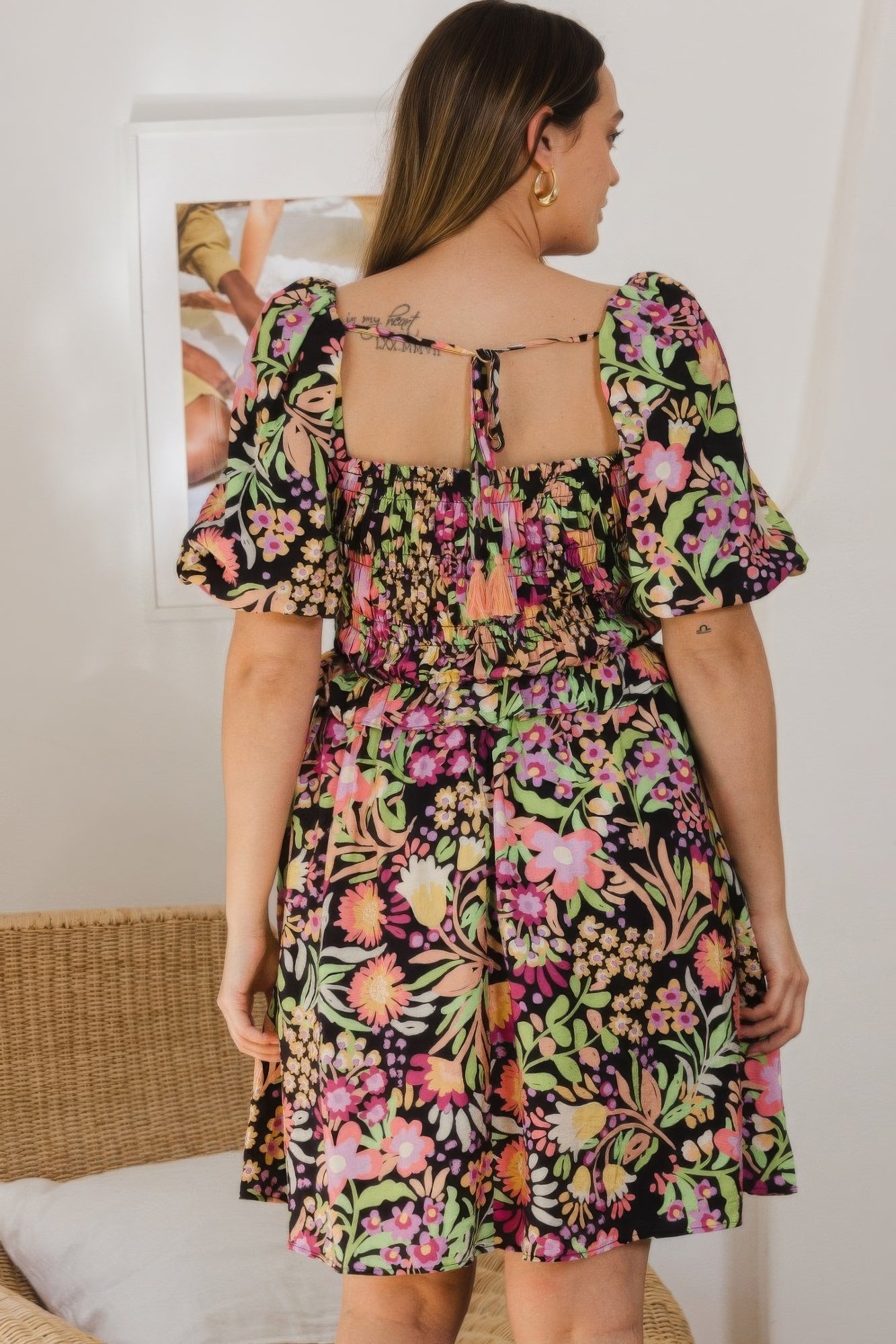 Plus Floral Printed Center Tie-back Mini Dress - Nova Store