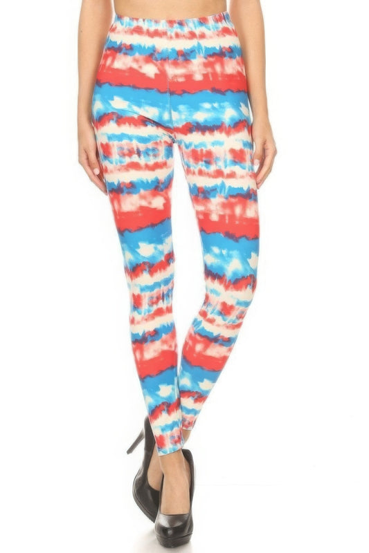 Tie Dye Printed High Waisted Leggings With Elastic Waistband